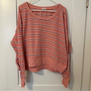 Offline By Aerie Pink Stripe Scoop Neck Sweater T-shirt Size Small Women’s
